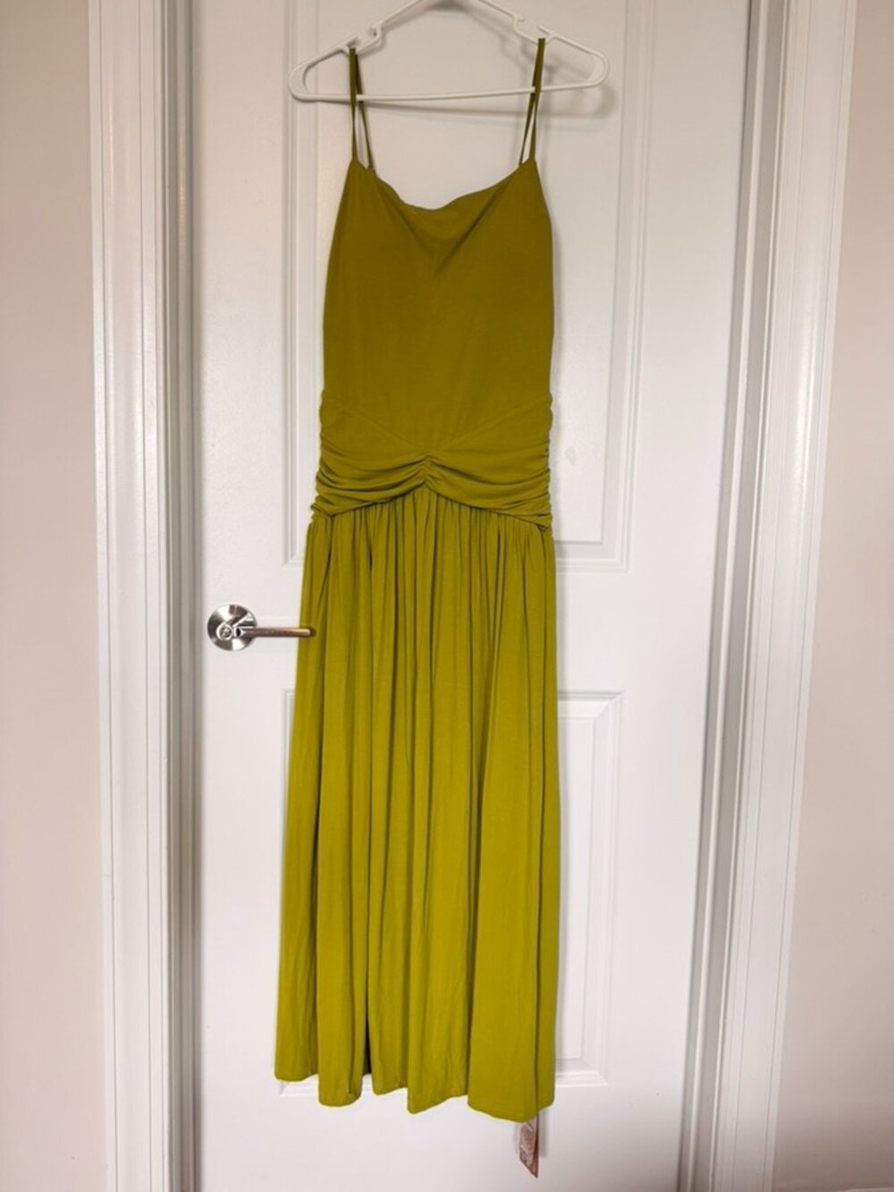 Not-See-Thru Spaghetti Gathered Maxi Bra Dress